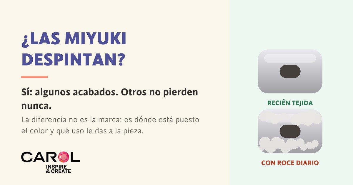 ¿Las Miyuki despintan? La misma mostacilla galvanizada recién tejida y después del roce diario