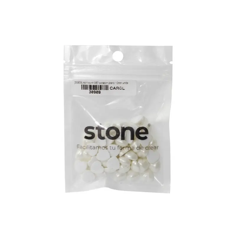 Acrilico K1057 corazon plano 10mm white pearl J1 x 60 unds