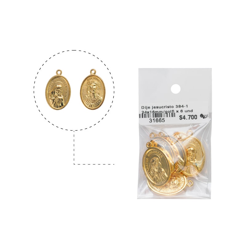 Medalla Jesucristo Ecce Homo y Virgen Dolorosa 384-1 24x16mm/golfi x 6 und