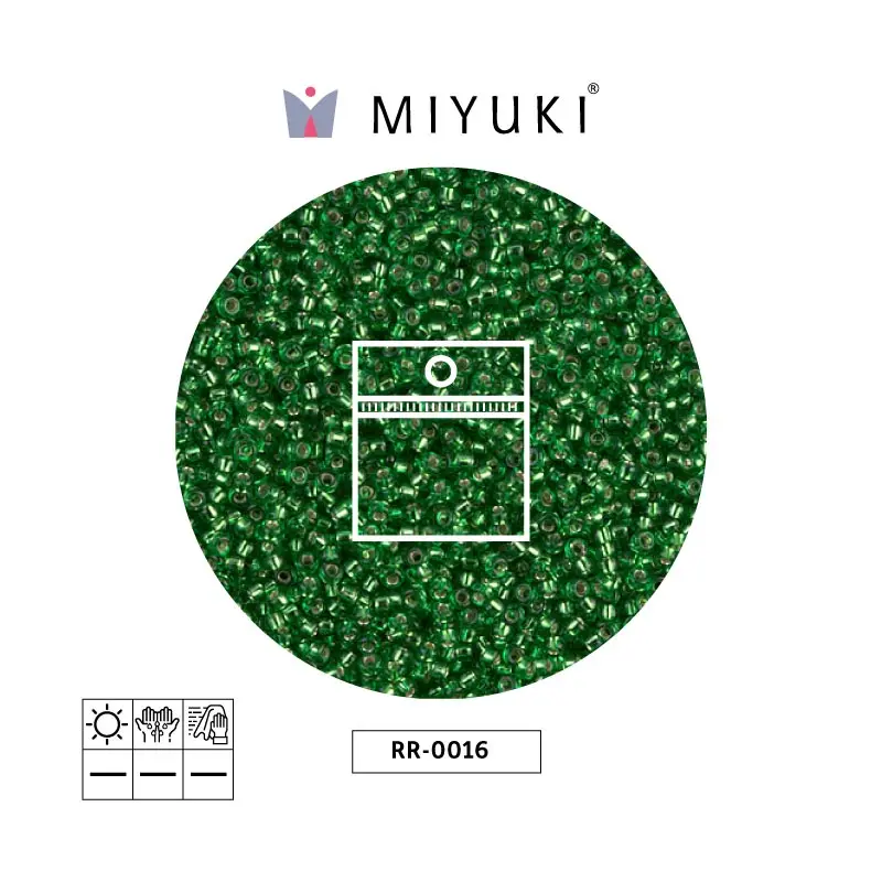 Mostacilla Miyuki rocalla 15/0 RR0016 plateado forrado verde x 25g