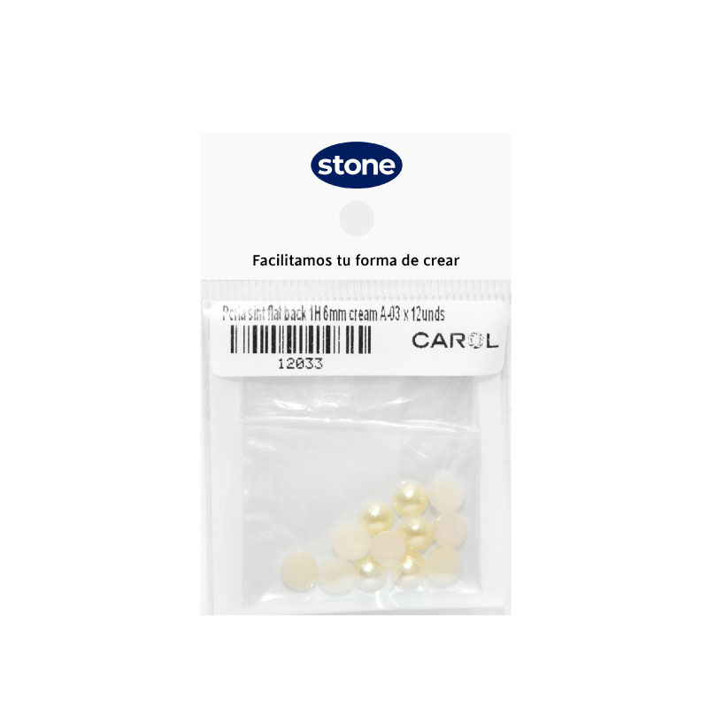 Media perla sintetica base plana 1H 6mm cream A-03 x 12unds