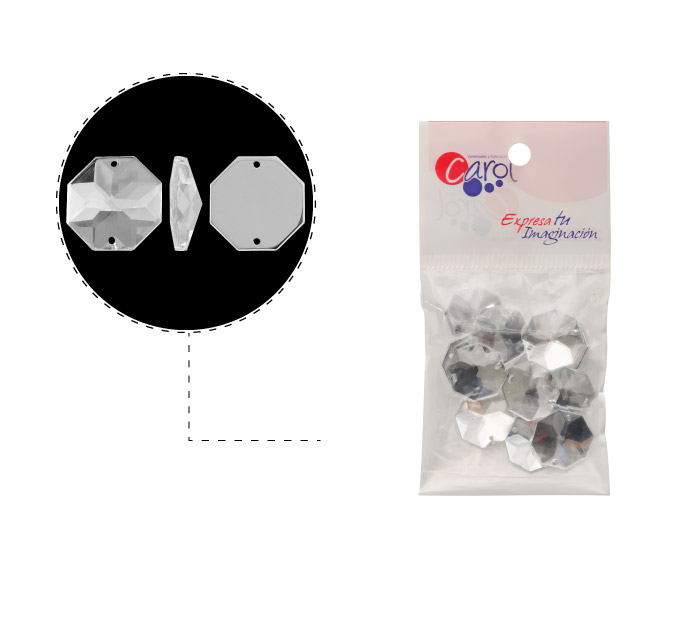 Piedra hilo B48 octagon plano 16mm crystal 2 x 12 und