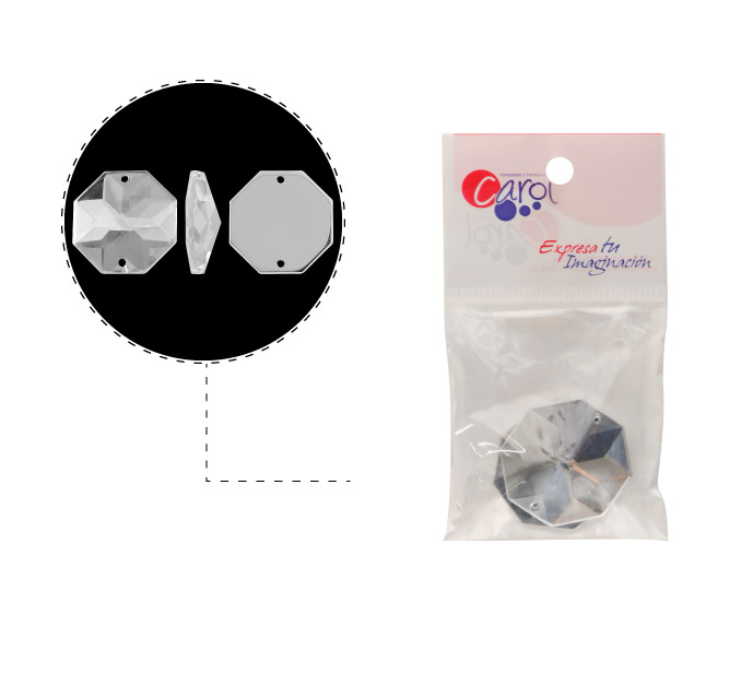 Piedra hilo B48 octagon plano 30mm crystal 2 x 2 und