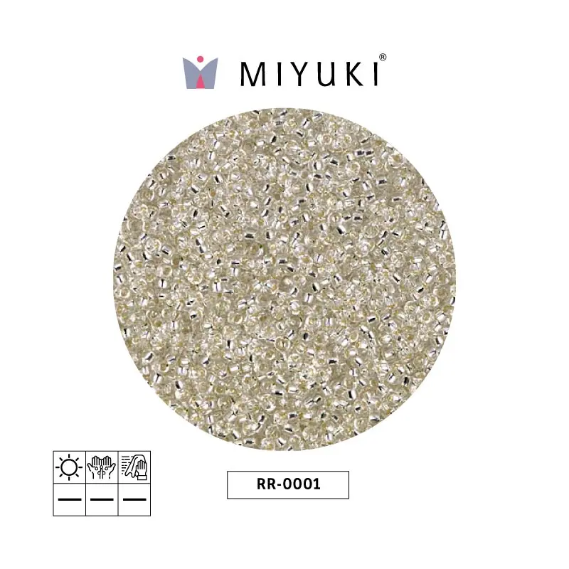 Mostacilla Miyuki rocalla 15/0 RR0001 plateado forrado cristal x 250g