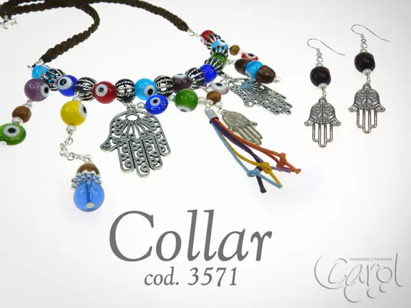 Collar ojitos y mano de fátima x und
