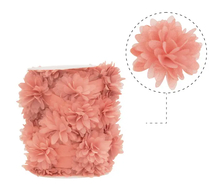 Flor organza 4-4.5cm N.79 living coral x 10yd (17pcs x yd)