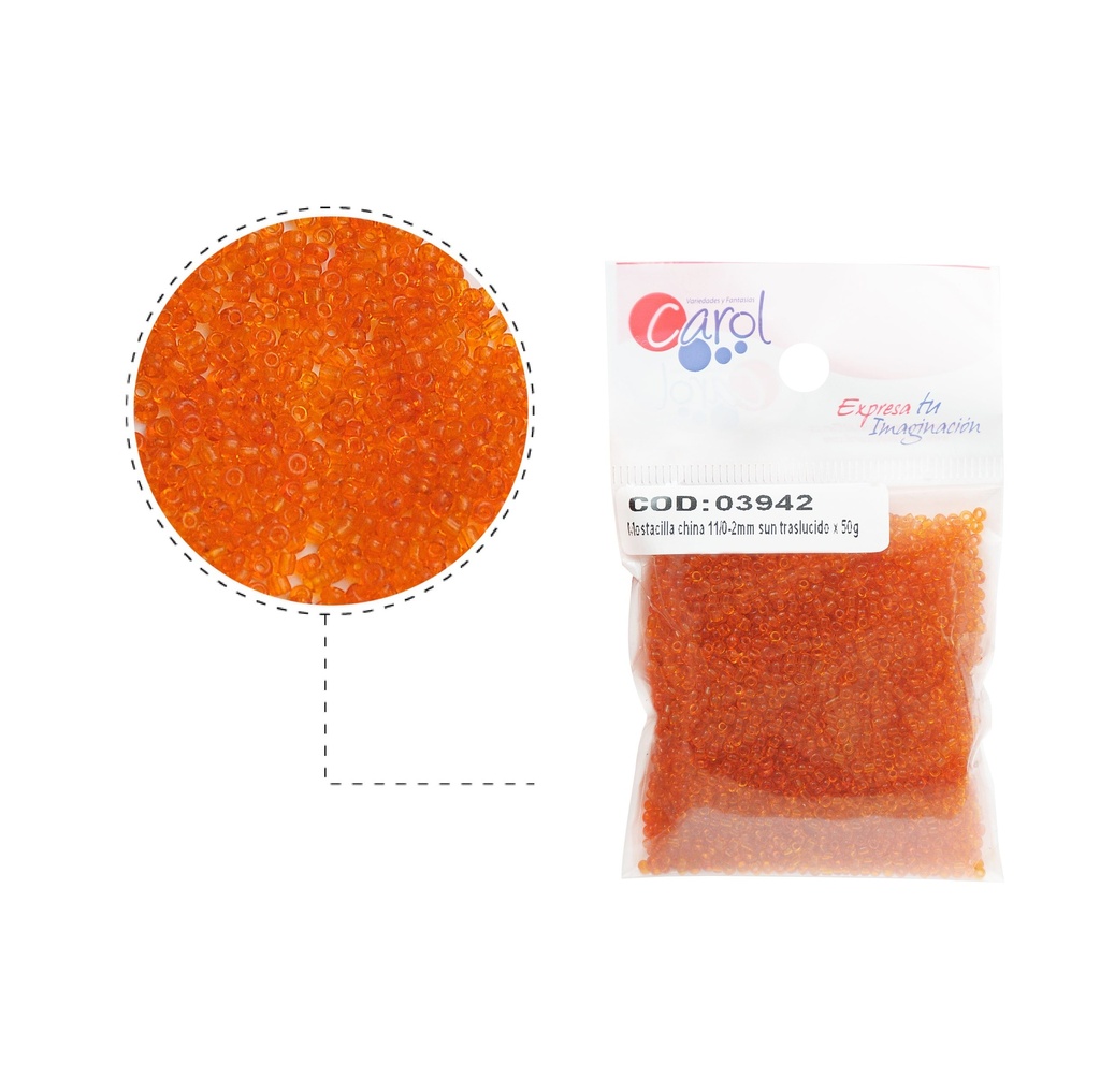 Mostacilla china 11/0-2mm sun traslucido x 50g