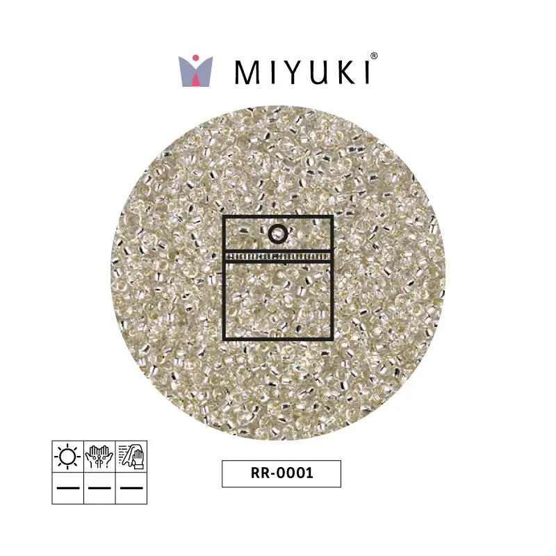 Mostacilla Miyuki rocalla 15/0 RR0001 plateado forrado cristal x 25g