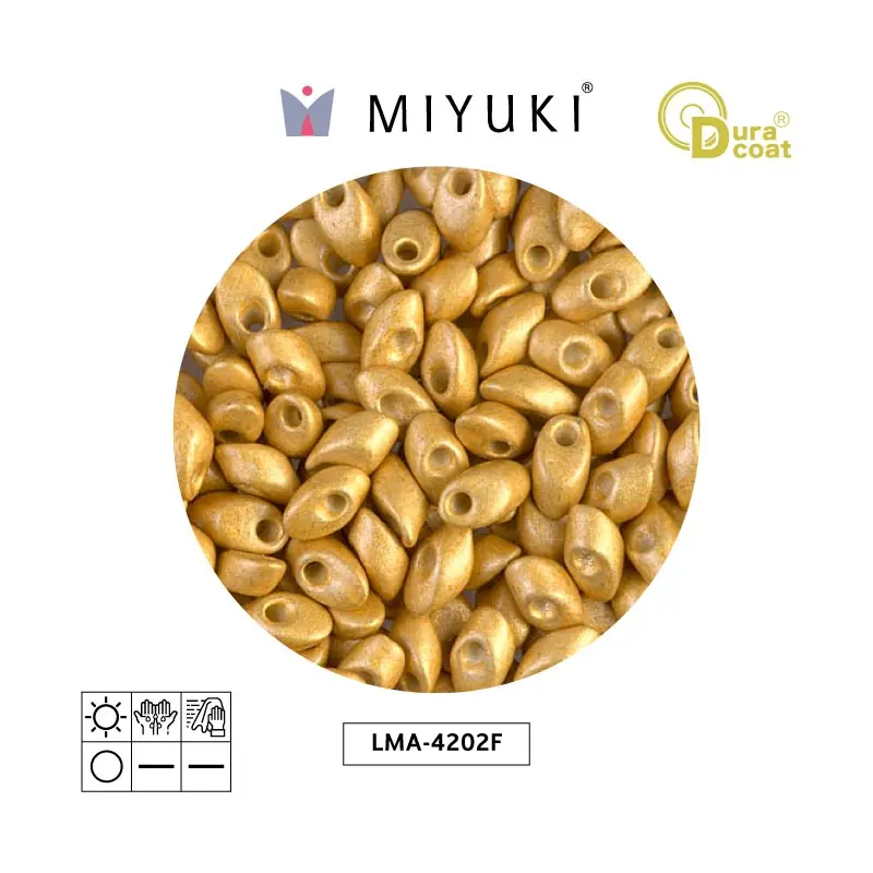 Miyuki long magatama 4x7mm LMA4202F galvanizado mate dorado Duracoat x 250g