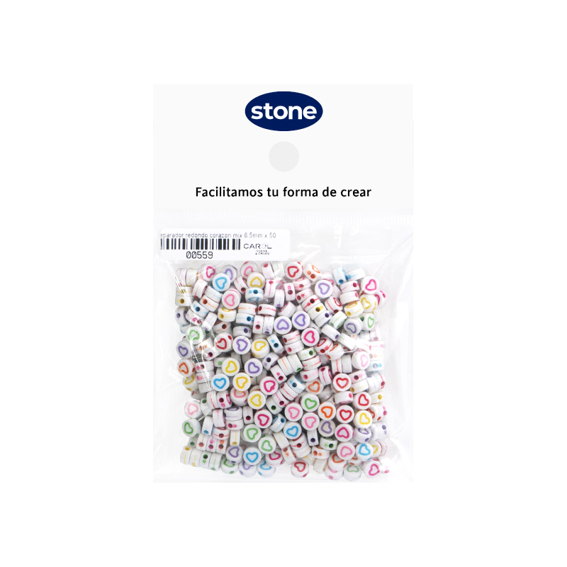 Acrilico separador redondo corazon mix 6.5mm x 50g