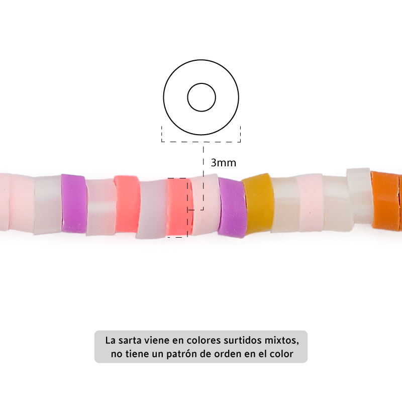 Sarta fimo disco 3mm 3-7 color mix x 39cm