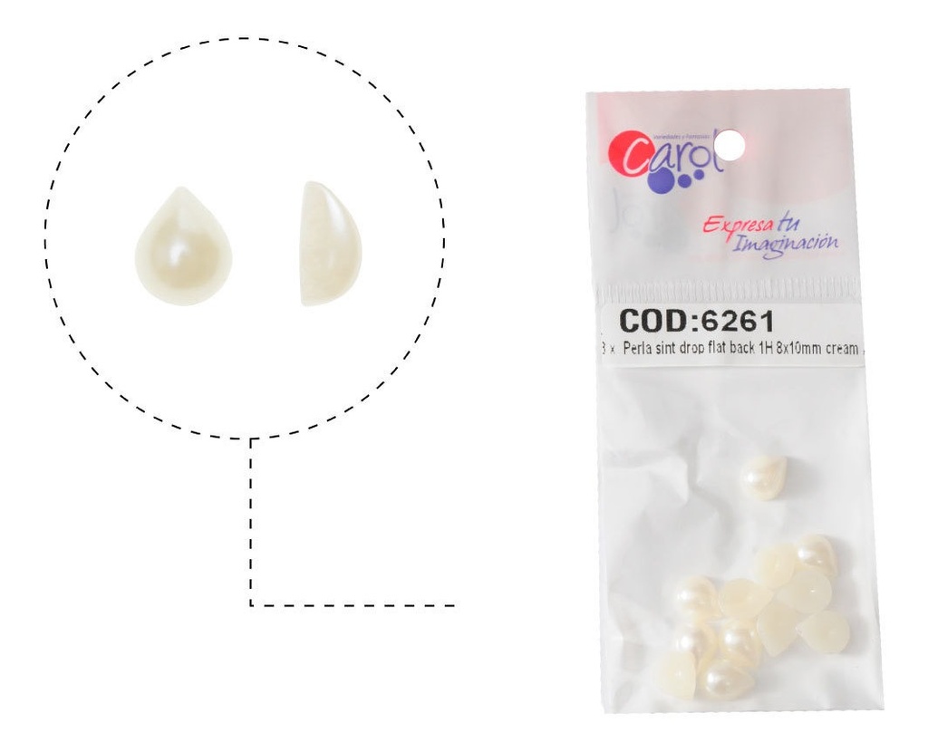 Perla sintetica drop flat back 1H 8x10mm cream A-03 x 12unds