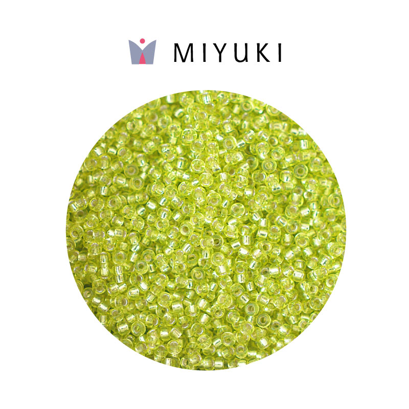 Mostacilla Miyuki rocalla 15/0 RR0014 plateado forrado cartreuse x 250g