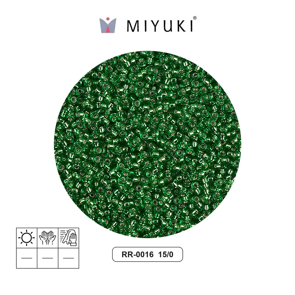 Mostacilla Miyuki rocalla 15/0 RR0016 plateado forrado verde x 250g