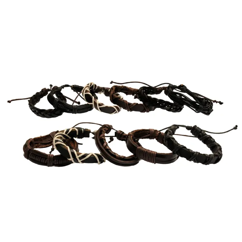 Combo pulseras de cuero para hombre x 11 unidades ajustables