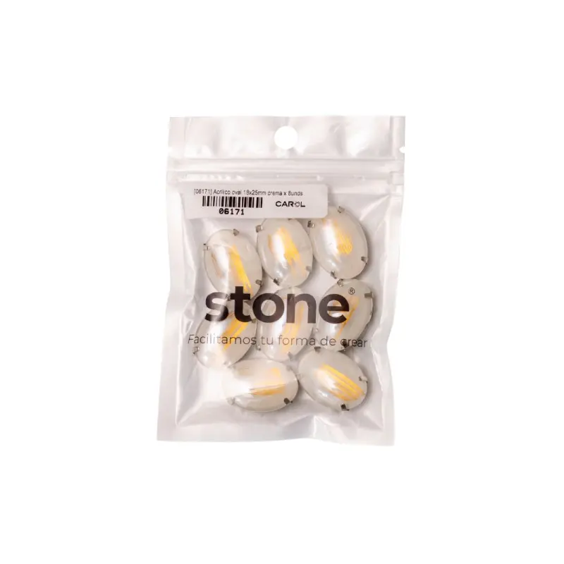 Acrilico oval 18x25mm crema x 8unds