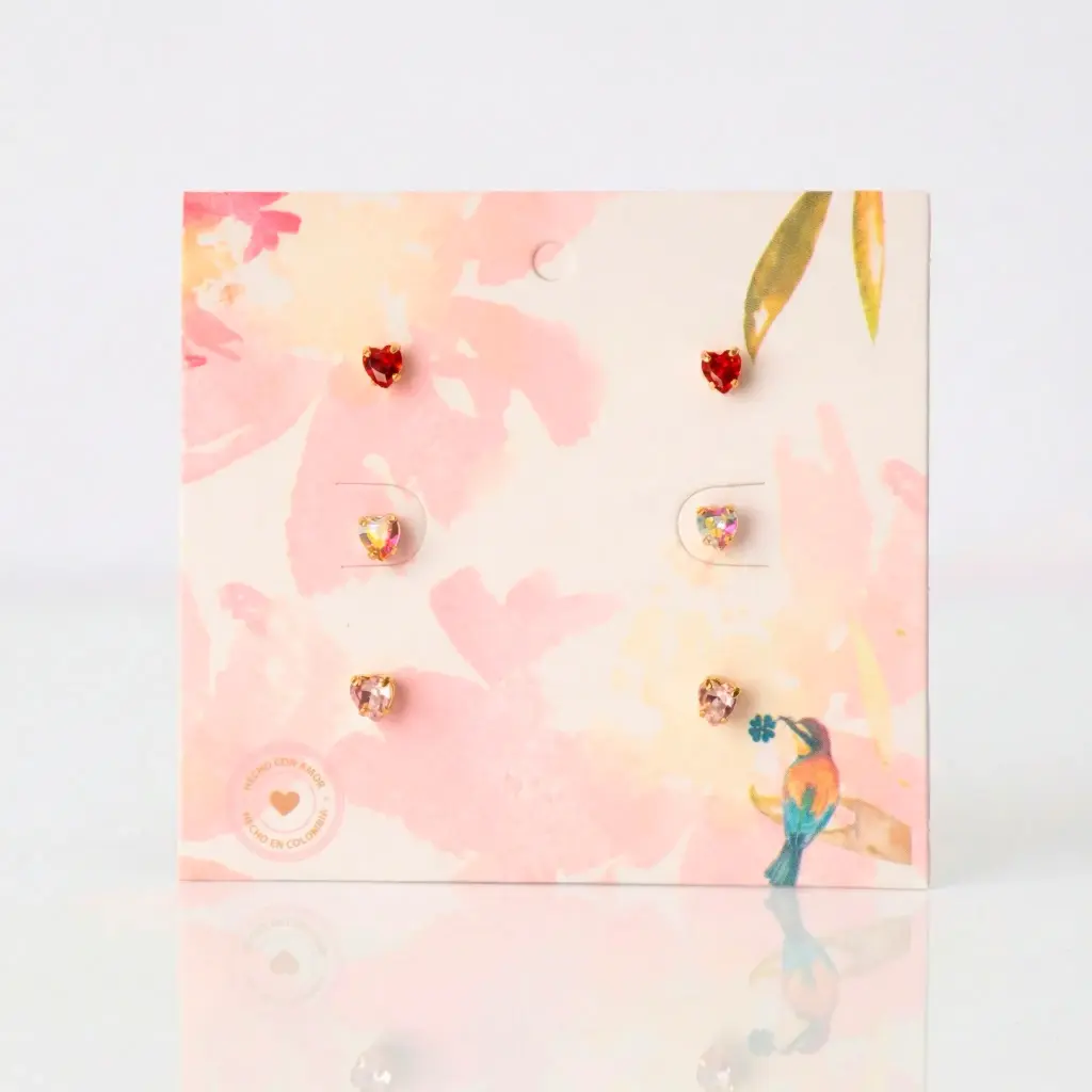 Set 3 pares de aretes corazon