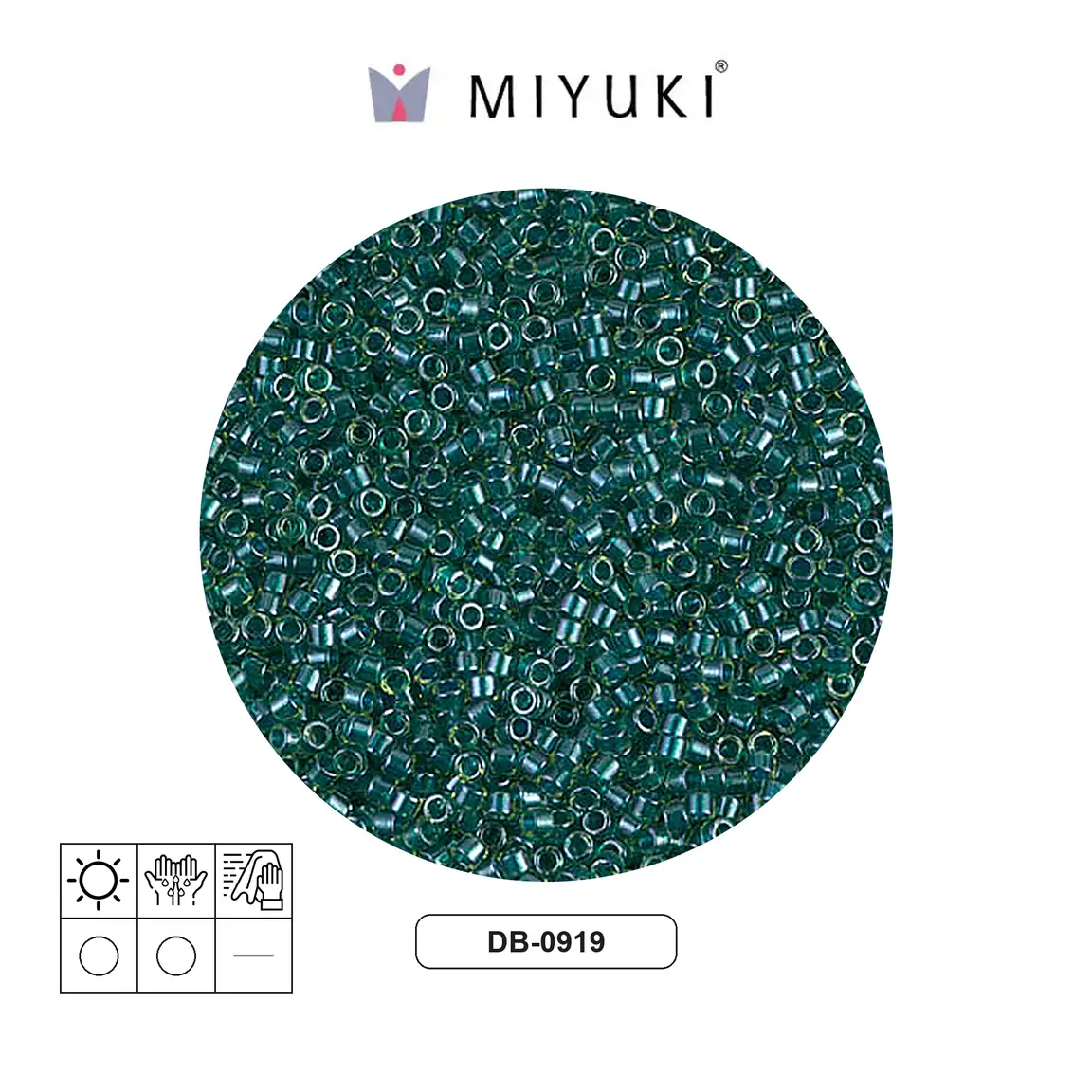 Miyuki delica 11/0 DB0919 sparkling dark teal line chartreuse x 50g