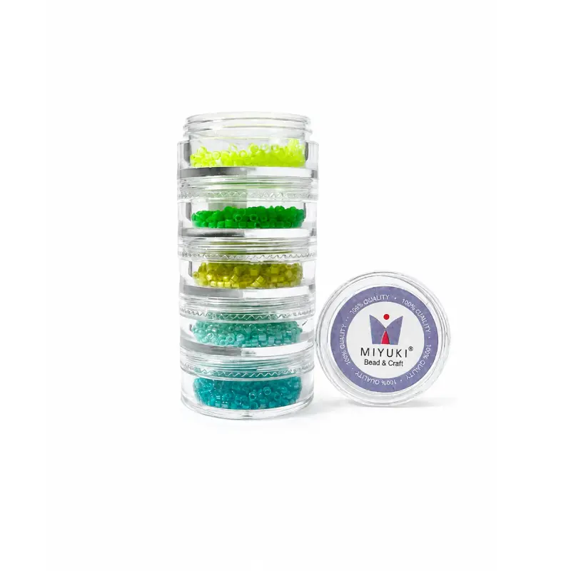 Kit 18 - Miyuki Delica 5 Colores (2g c/u) + Organizador Apilable