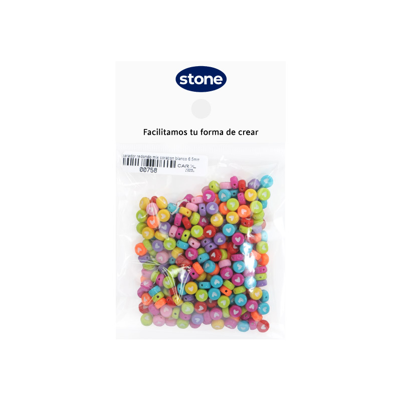 Acrilico separador redondo mix corazon blanco 6.5mm x 50g