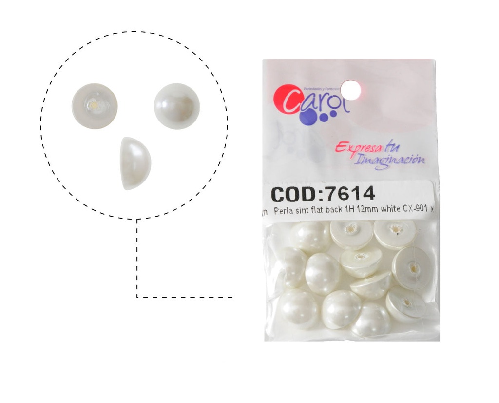 Media perla sintetica base plana 1H 12mm white CX-901 x 12unds
