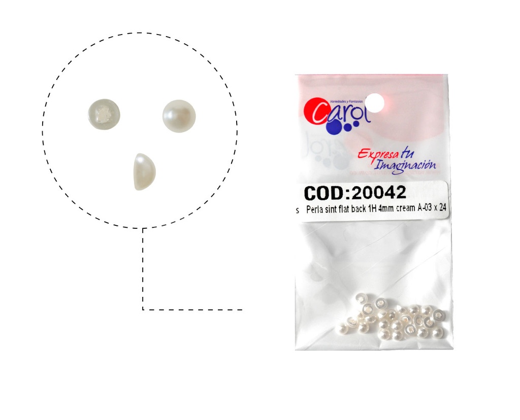 Media perla sintetica base plana 1H 4mm cream A-03 x 24unds