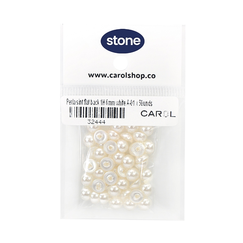 Media perla sintetica base plana 1H 6mm white A-01 x 50 Unidades