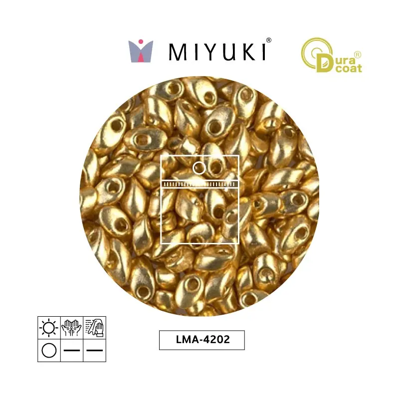 Miyuki long magatama 4x7mm LMA4202 galvanizado dorado Duracoat x 25g