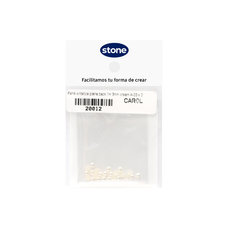 Media perla sintetica base plana 1H 3mm cream A-03 x 24 unds