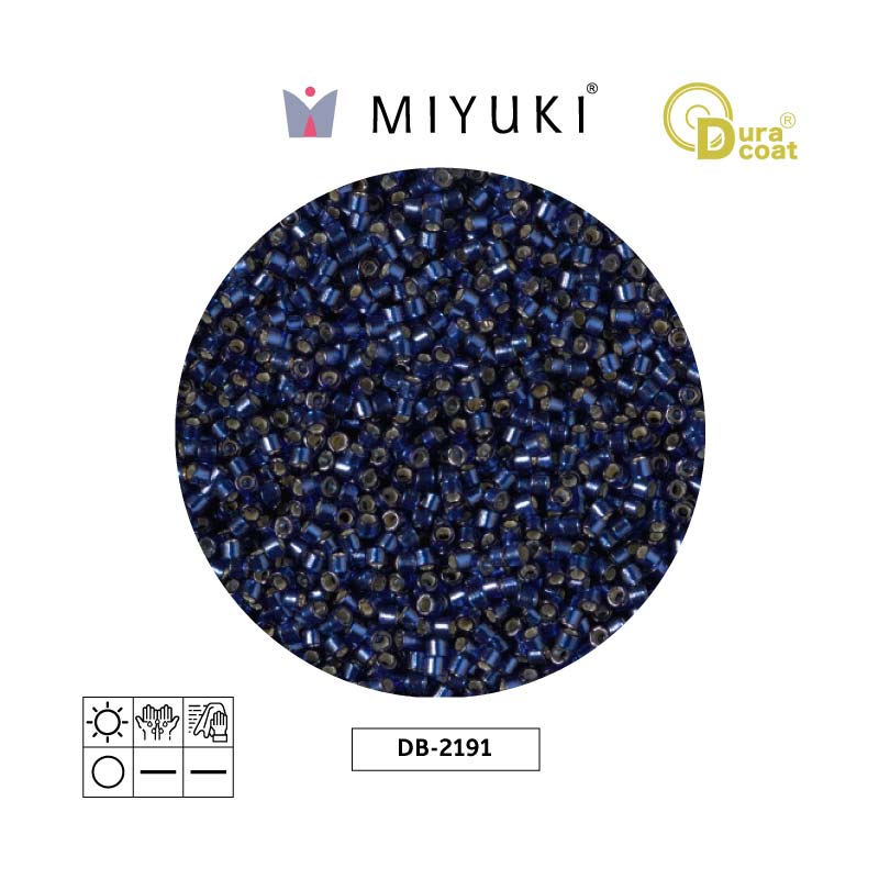 Miyuki delica 11/0 DB2191 plateado forrado azul Duracoat x 50g