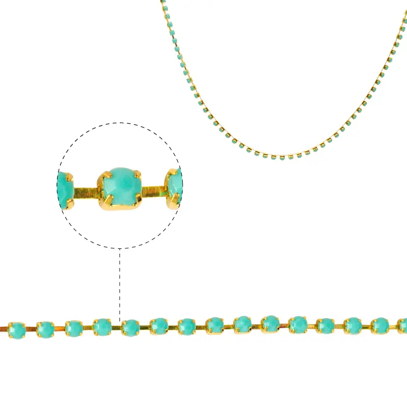 Cadena strass #36 turquesa 2.5mm/Gilt x metro