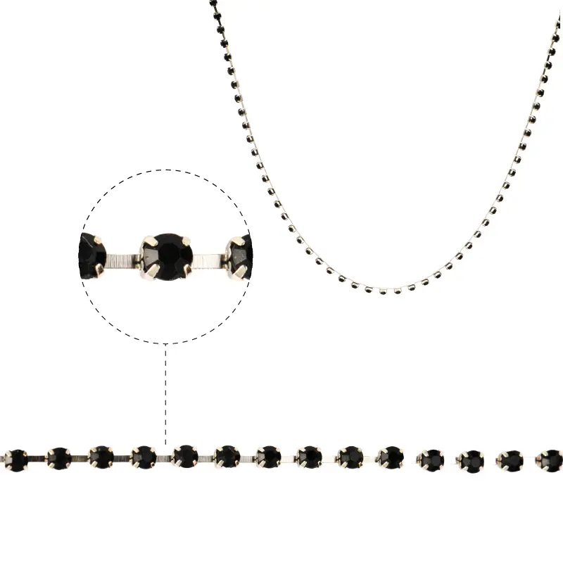 Cadena strass #38 negro 3.0mm/Niquel x m