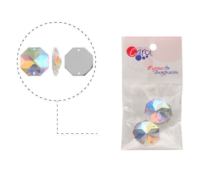 Piedra hilo B48 octagon plano 21mm aurore boreale 14 x 4 und