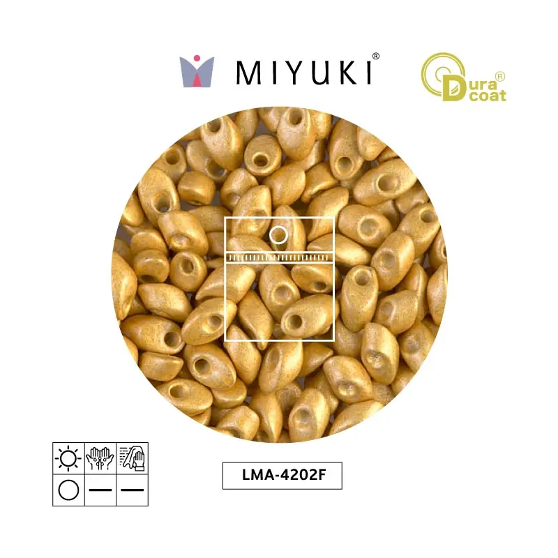 Miyuki long magatama 4x7mm LMA4202F galvanizado mate dorado Duracoat x 25g