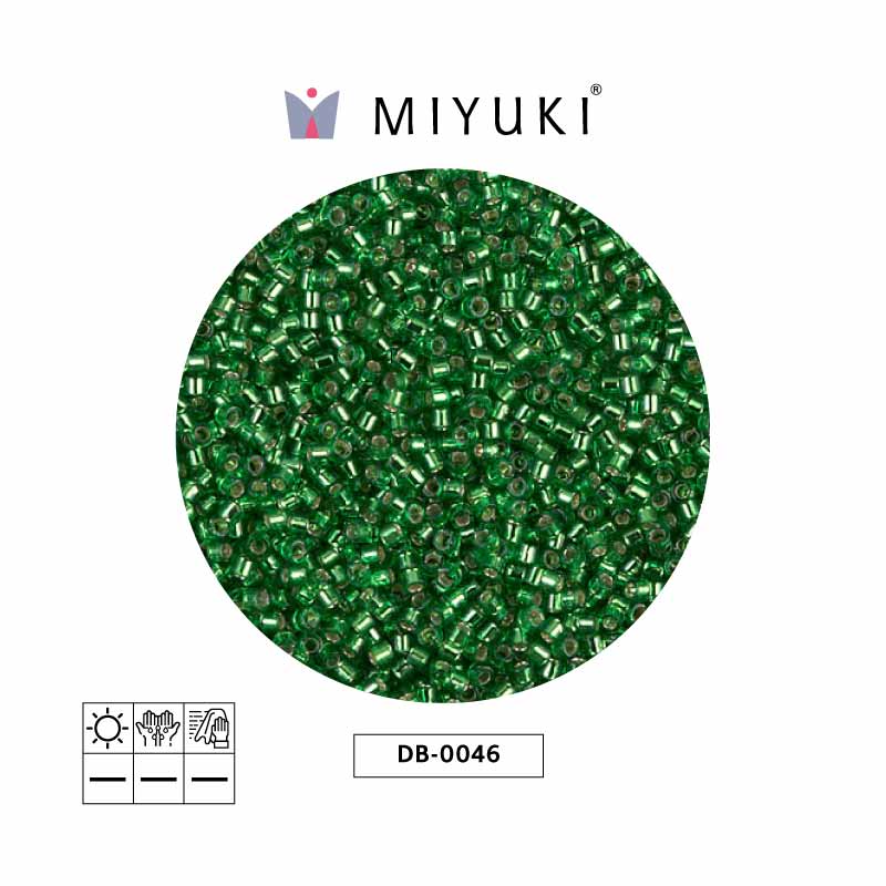 Miyuki delica 11/0 DB0046 plateado forrado verde x 50g