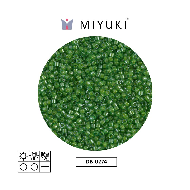 Miyuki delica 11/0 DB0274 forrado verde lusterr x 50g