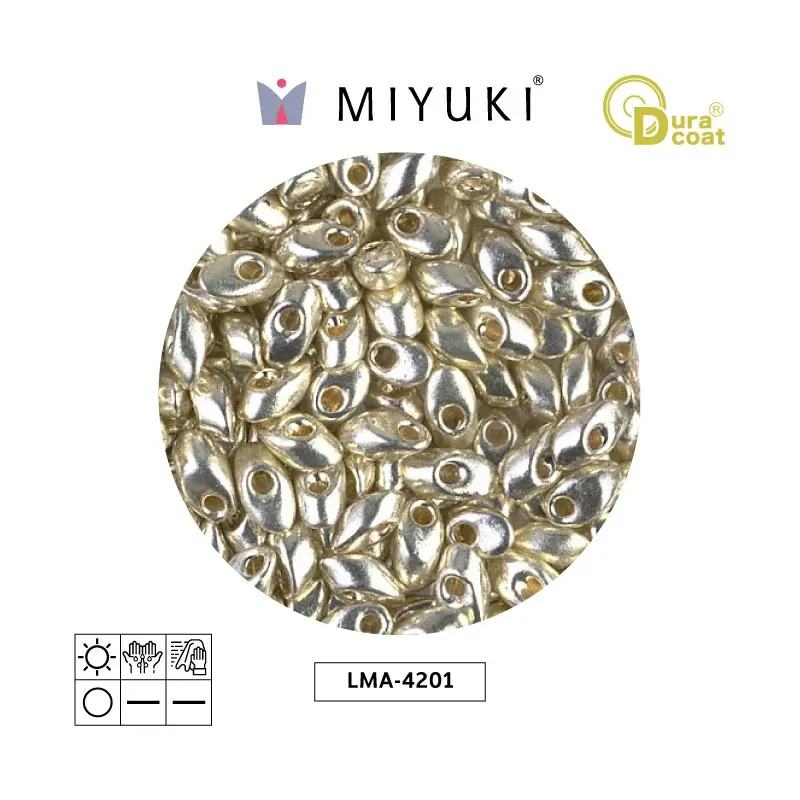 Miyuki long magatama 4x7mm LMA4201 galvanizado plateado x 250g