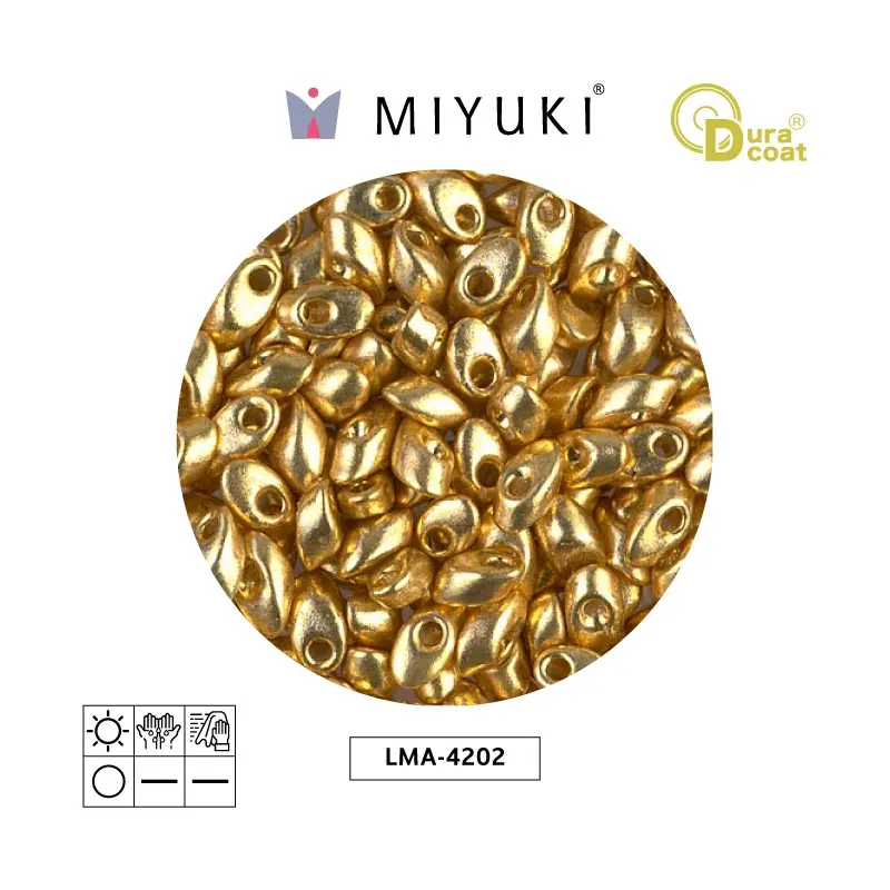 Miyuki long magatama 4x7mm LMA4202 galvanizado dorado Duracoat x 250g