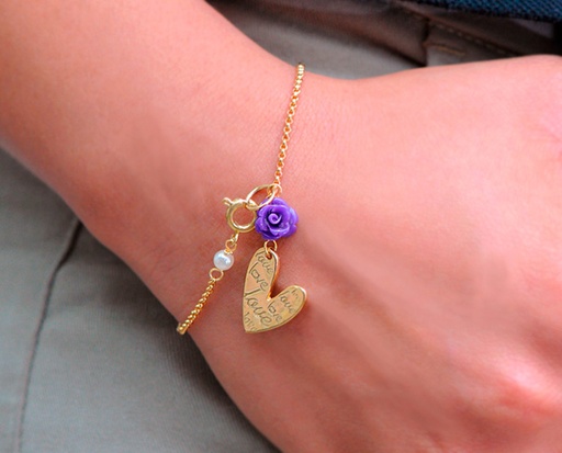 [25170] Pulsera corazon y flor morada x und