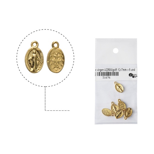 [31676] Medalla virgen A22600/golfi 12x7mm x 6 und