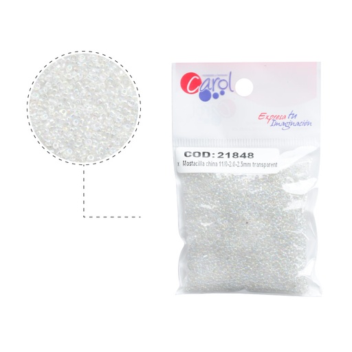 Mostacilla china 11/0-2.0-2.5mm transparent AB x 50 g