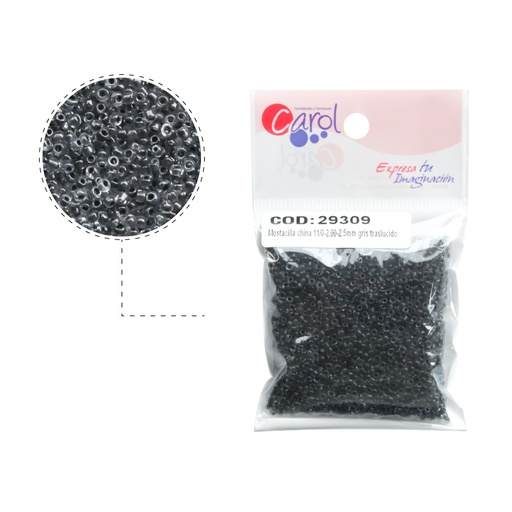 Mostacilla china 11/0-2.00-2.5mm gris traslucido x 50g