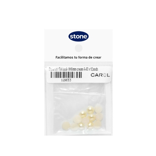 [12033] Media perla sintetica base plana 1H 6mm cream A-03 x 12unds