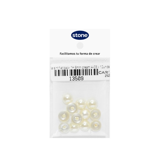 [13509] Media perla sintetica base plana 1H 8mm cream A-03 x 12unds