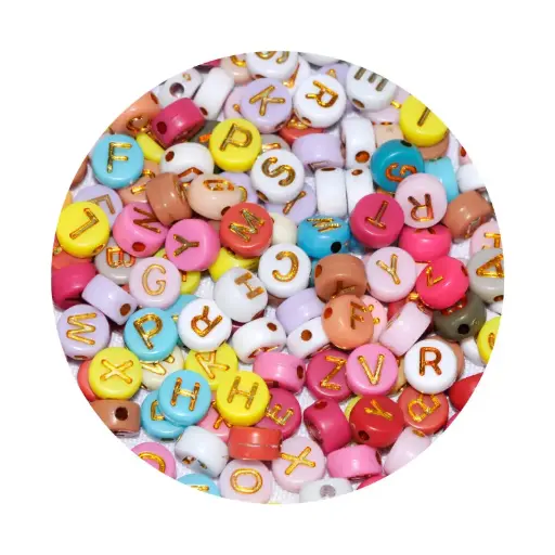 [16116] Acrilico separador redondo letras mix dorado 6x6 mm x 50g