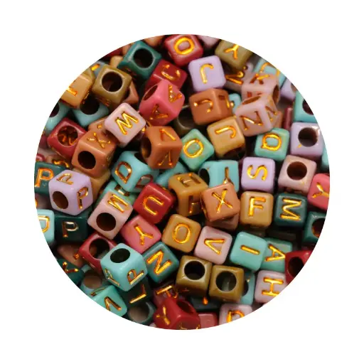 [16371] Acrilico separador cubo letras mix dorado 6mm x 50g