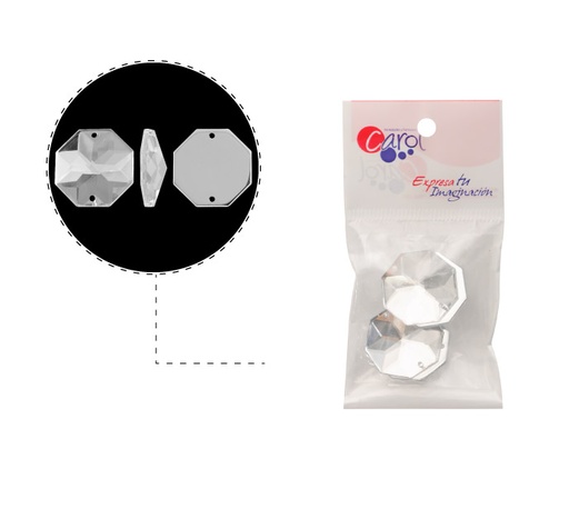 [19987] Piedra hilo B48 octagon plano 25mm crystal 2 x 4 und