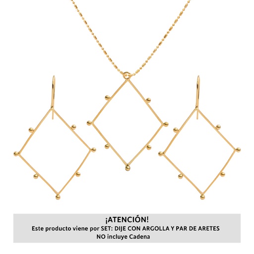 [30649] Marco Rombo Aretes y Dije 40x30mm/Golfi x Set