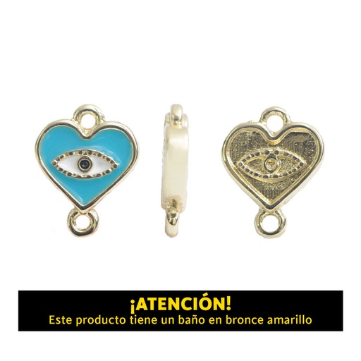 Corazon ojo dos argollas 12 x 10mm B/A azul x par