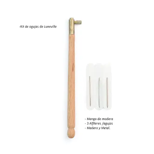 [02220] Kit de Agujas bordado luneville 0.7mm, 1mm y 1.2mm (mango beige)